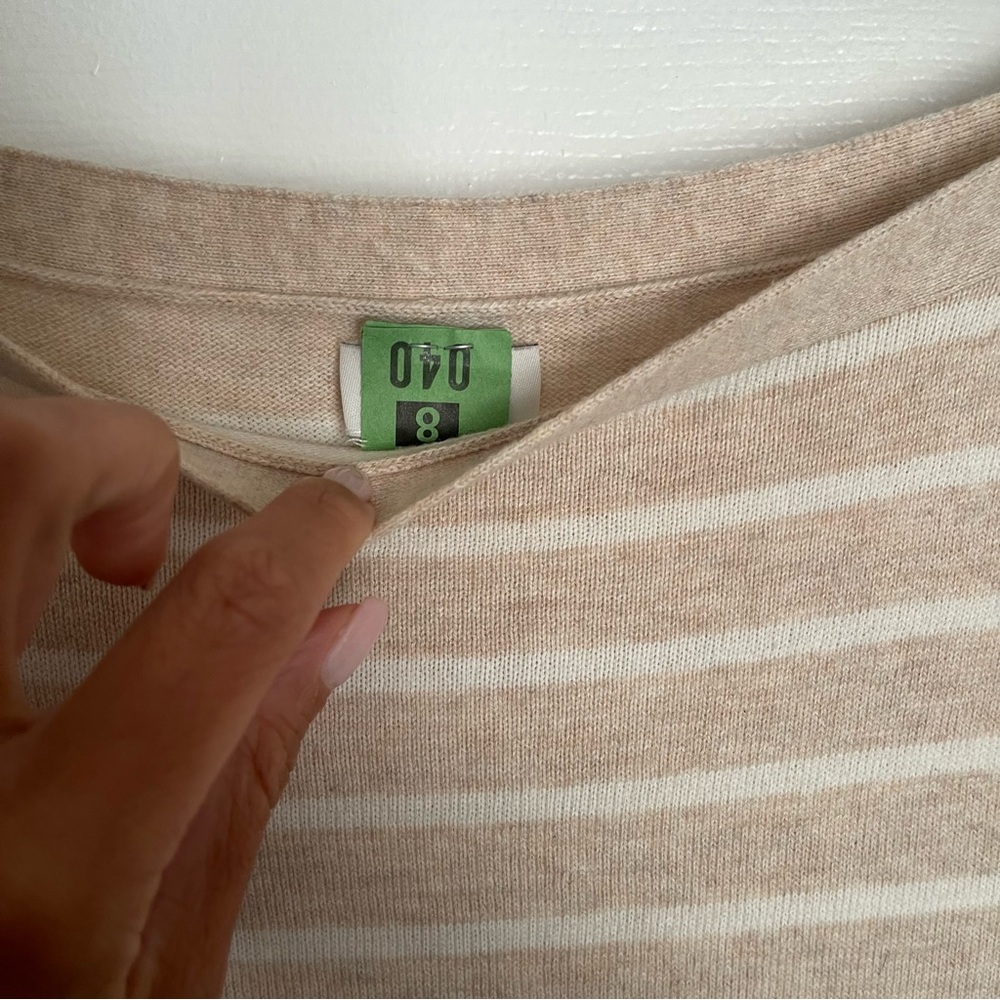 J. Crew Striped boatneck tunic sweater tan ivory thin stripe cotton BC543 medium - Picture 7 of 11